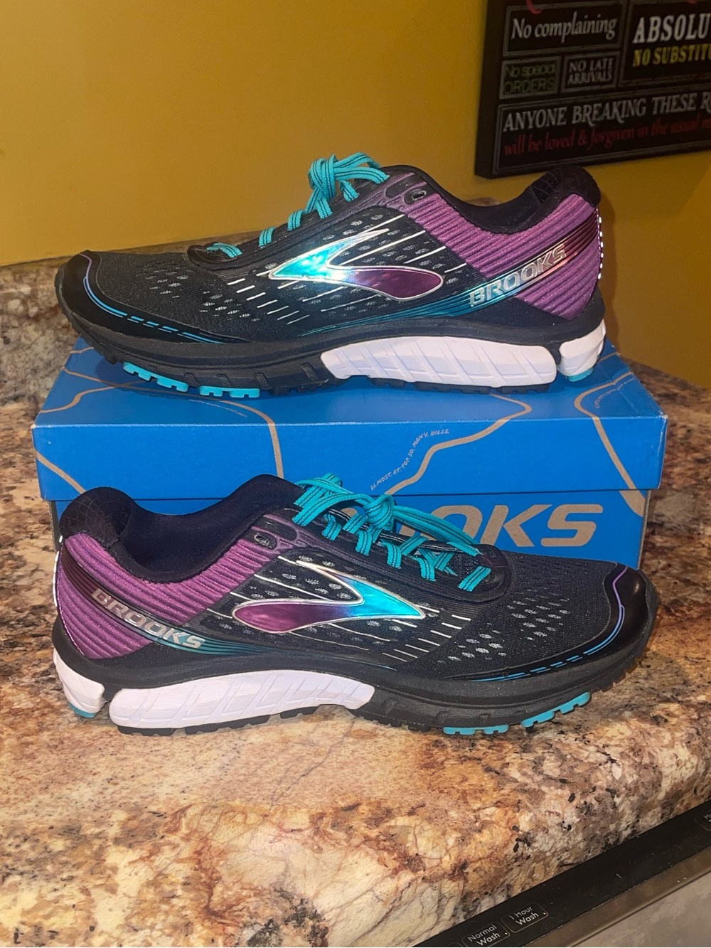 Brooks Ghost 9 Women's Running Shoes - Black with Teal & Purple Accents